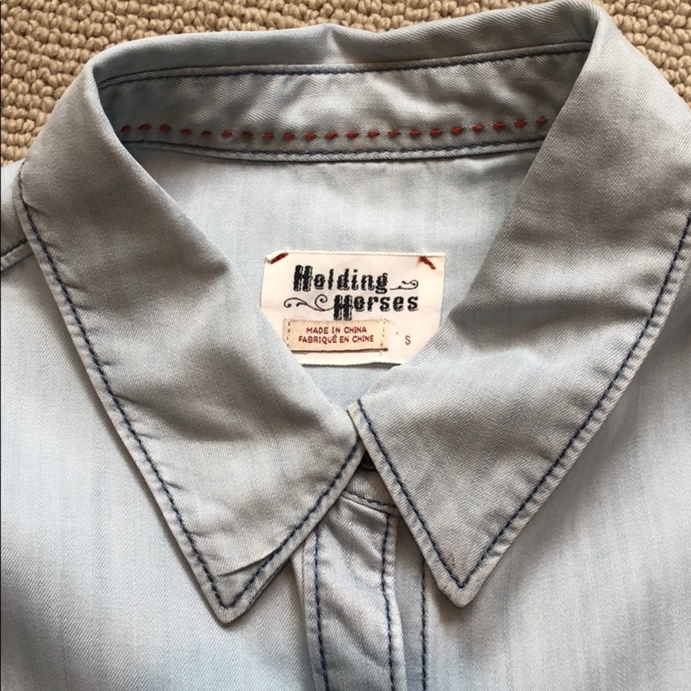 Chambray/Tencel Button Down With Lace Detail - image 3